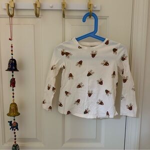 Old Navy Kids Long Sleeve Shirt - White with Brown Reindeer